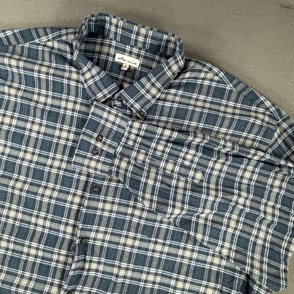 Peter Millar Mens 3XL Blue Plaid Flannel Long Sleeve Button Down Shirt